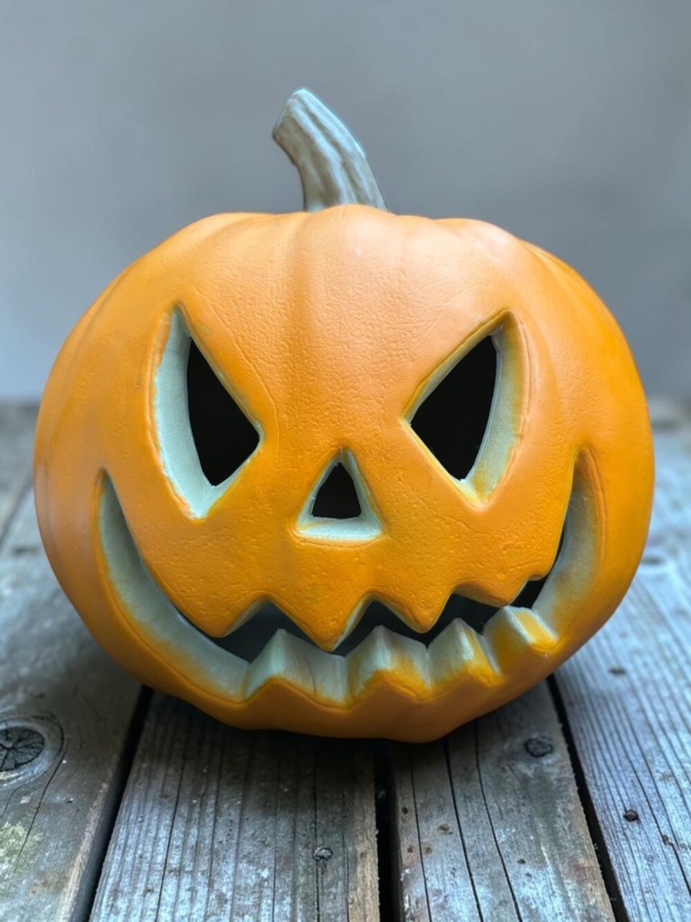 Carved Orange Plastic Jack-O-Lantern Pumpkin With Cutout Eyes & Mouth Decoration